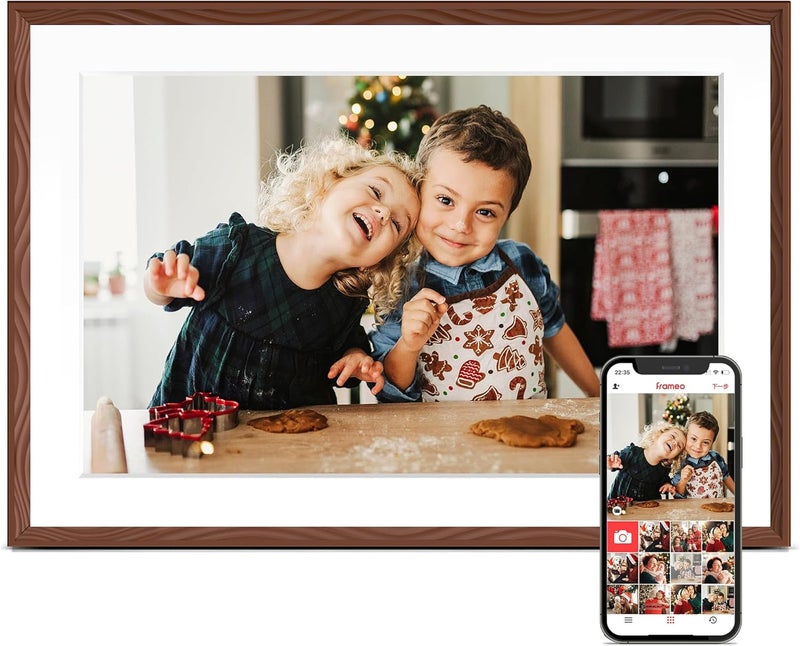 Pastigio إطار صور رقمي، إطار Frameo الرقمي 10.1 بوصة واي فاي، ذاكرة 32 جيجابايت، شاشة لمس عالية الدقة 1280*800، قابل للتعليق على الحائط، مشاركة فورية، هدايا عيد ميلاد للنساء، هدية للأم، بني شوكولاتة - Image 1
